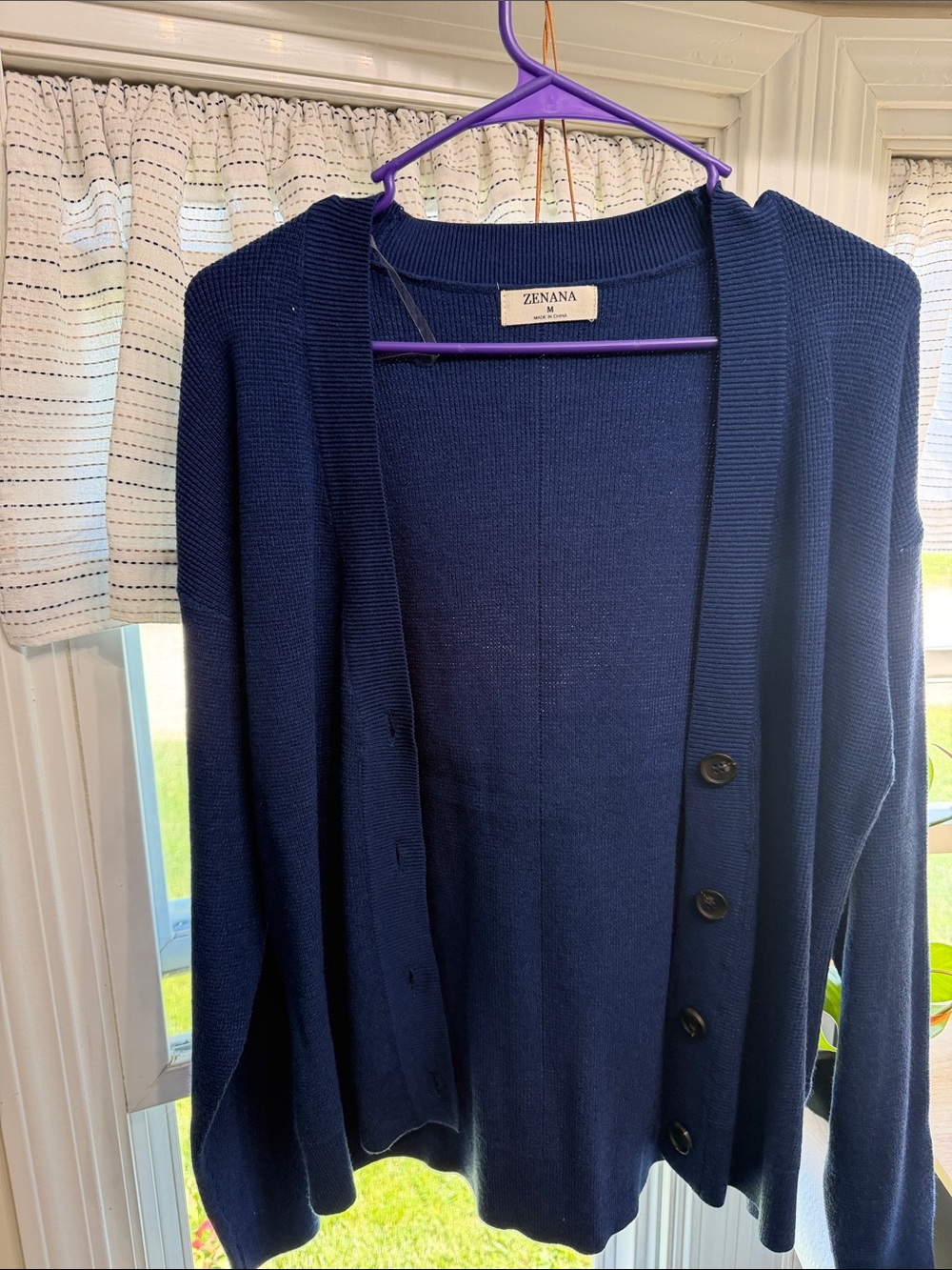 Zenana Outfitters Navy Blue Open-Front Button Cardigan